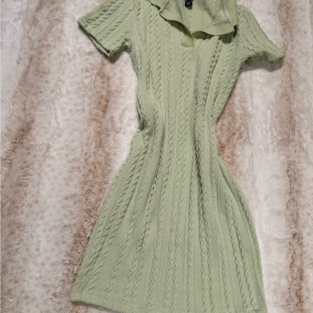 ❌SOLD ON DEPOP❌ Chic Cable Knit Dress in Light & Bright Green